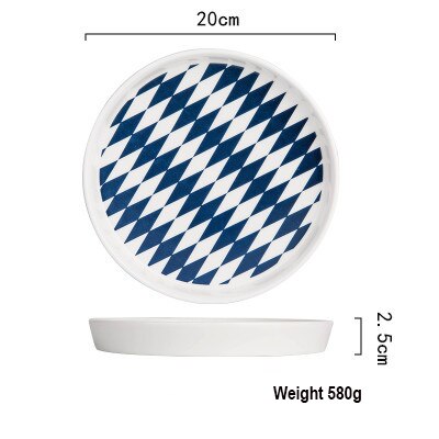 Nordic Blue White Stripes Ceramic Tableware Set Western Food Plate Bowls Breakfast Dish Salad Bowl Rice Bowl Dishes: Plate 03