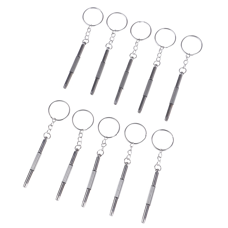 10Pcs 3 in 1 Eyeglass Screwdriver 3 in 1 Keychain Screwdriver Eyeglass Sunglasses Watch Repair Kit Tool