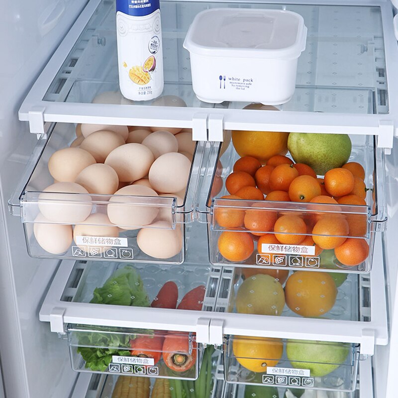 Fridge Organizer Storage Rack Freezer Shelf Pull-out Refrigerator Storage Box Food Preservation Keep Fresh Partition Container