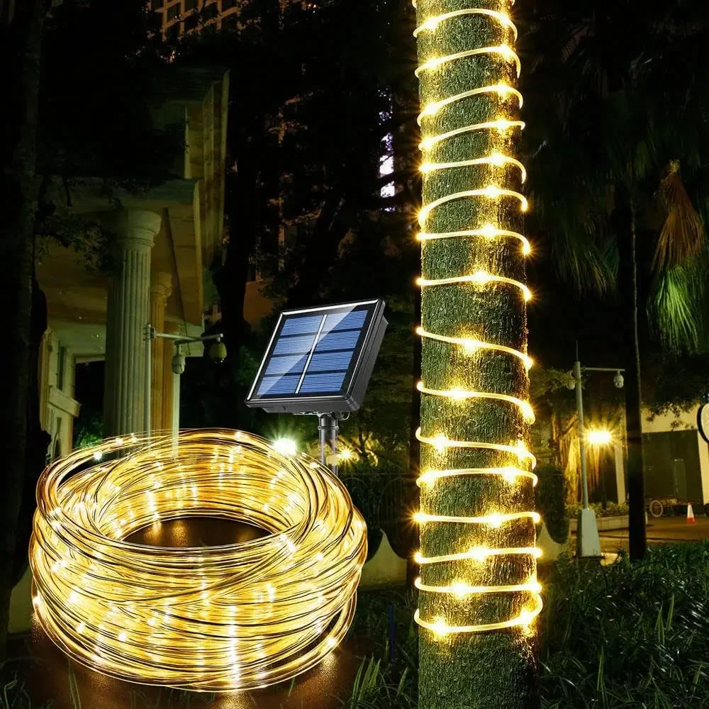 Tira de luces de cuerda Solar de 300LED, cuerdas de luces de hadas impermeables para exteriores, decoración navideña para jardín, césped, árbol, patio, valla, camino