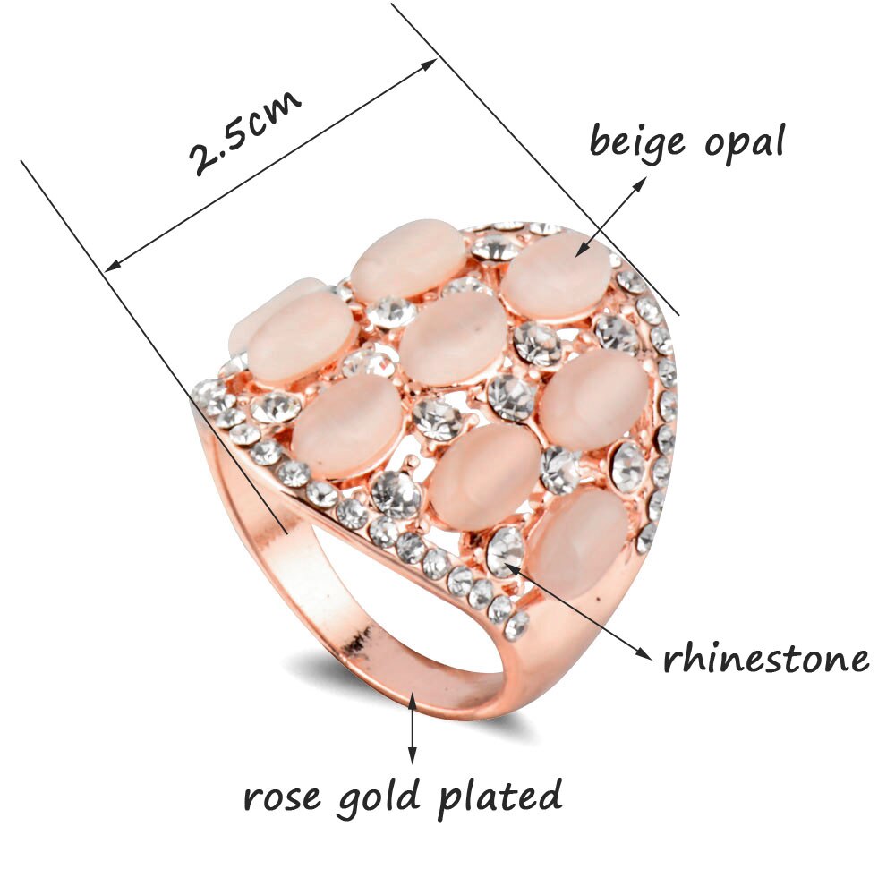 SINLEERY Vintage Opal Rhinestone Hollow Big Wide Rings For Women Jewelry Rose Gold Color JZ197 SSF