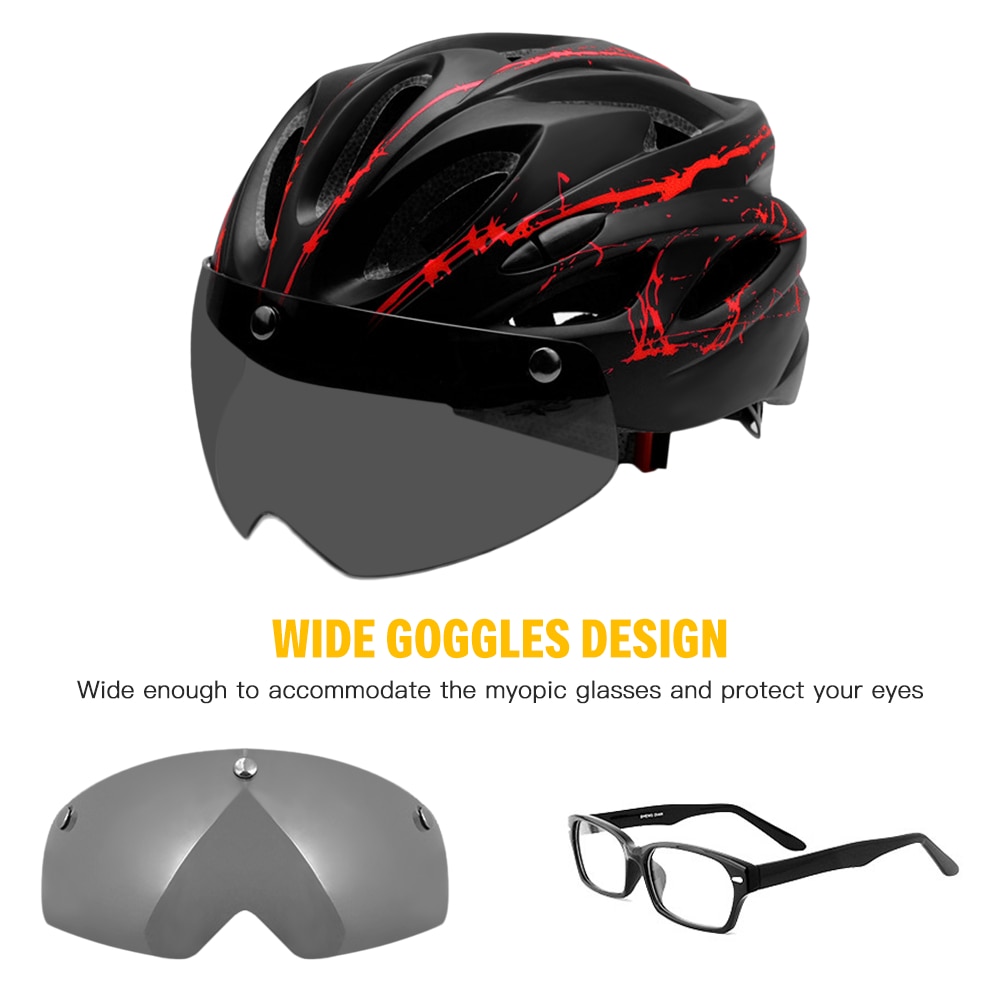 Lixada cykelhjelm justerbar med aftagelige magnetiske beskyttelsesbriller mountain road cykelhjelme sikkerhedsbeskyttende hjelm 18 ventilationsåbninger