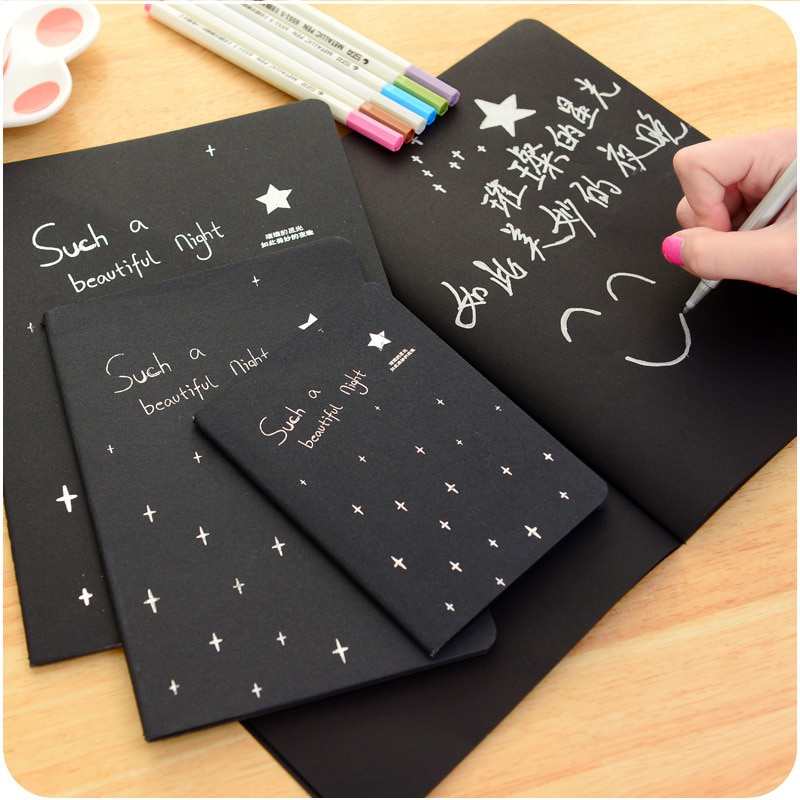 28 Sheets Notebook Diary Black Paper Notepad A4 A6 Sketch Graffiti Notebook for Drawing Painting Office School Stationery