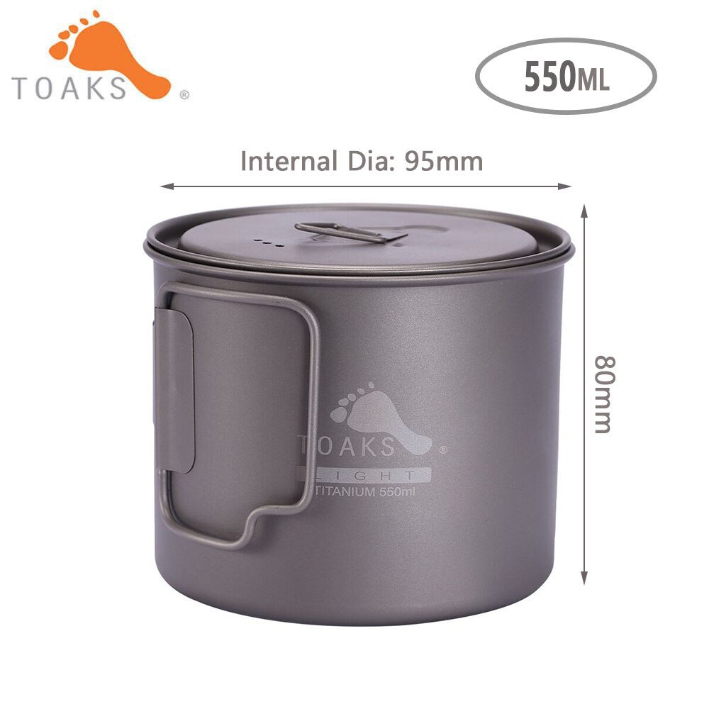 Toaks 550ml 650ml 750ml 1100ml 1300ml 1600ml udendørs vandreture camping picnic titanium pot krus skål let campingudstyr: Gryde -550 l