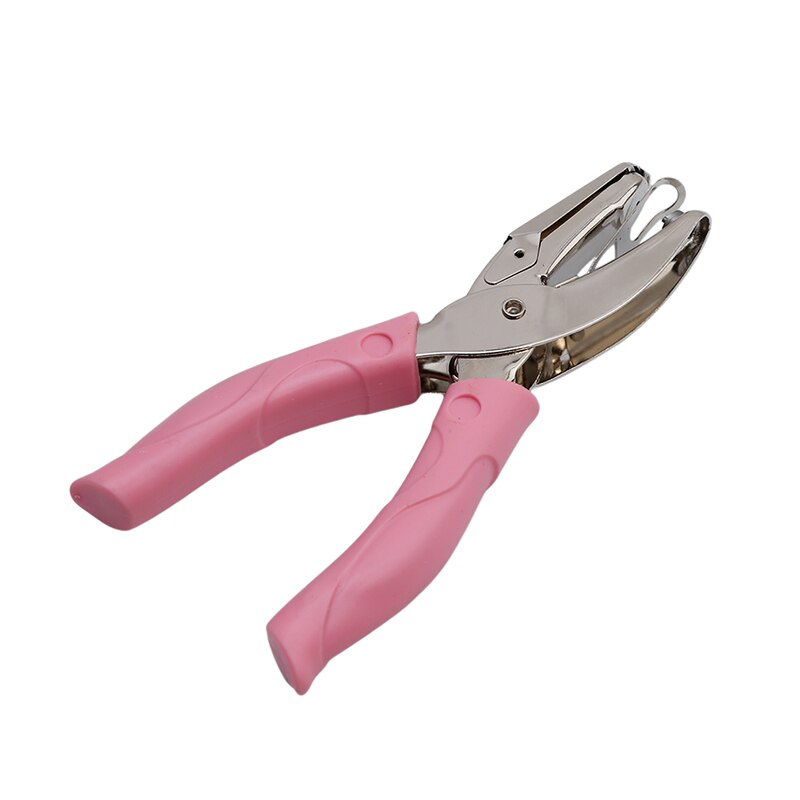 Hand Held 1 Hole Metal Paper Punch Single Heart Shape Hole Greeting Cards Scrapbook Notbook Puncher Hand Tool Pink Grip: Small round hole