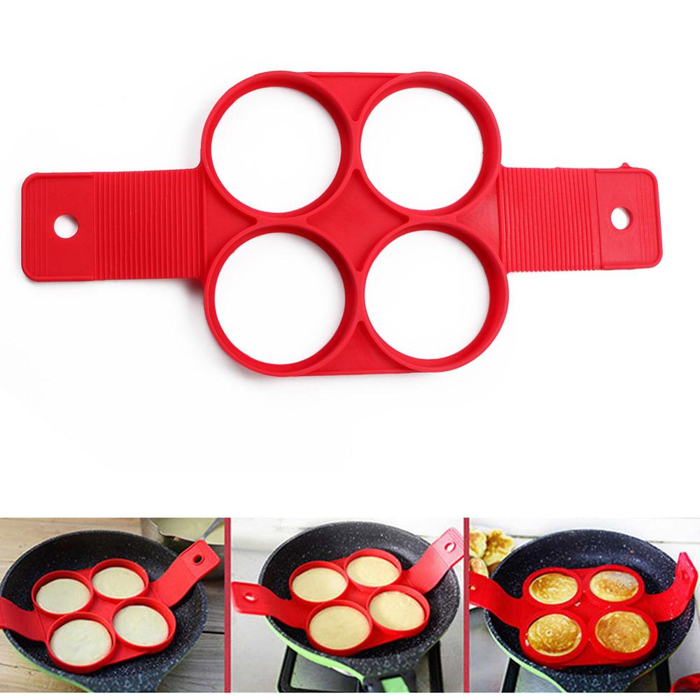 Æggemaskine form anti-stick pandekage form silikone omelet æg ring form værktøj mikrobølgeovne stegepander 4 hulrum  / 7 hulrum: 4 hulrum runde