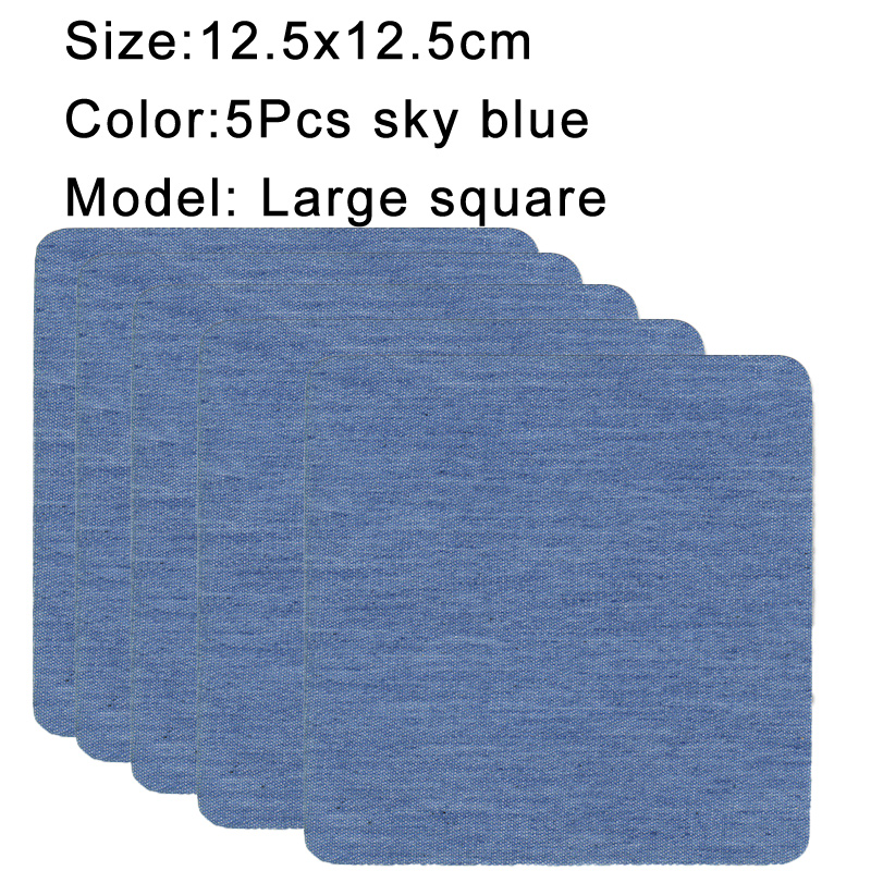 Parches vaqueros termoadhesivos de algodón, parche de reparación azul para bricolaje, reparación de ropa, decoración de chaqueta, 5 uds.: Blanco