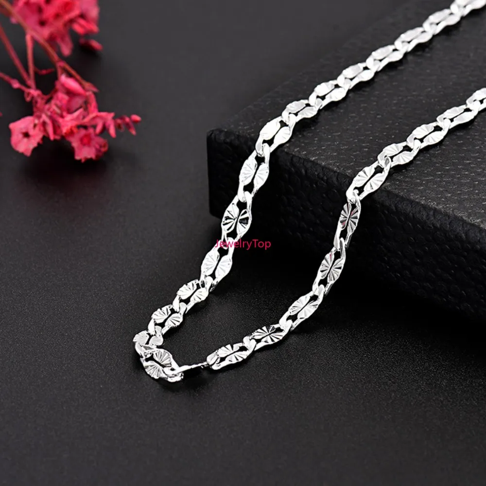 Collares finos de Plata de Ley 925 con cadenas planas de 4MM para hombres y mujeres, joyería para y boda, de Navidad de 45-75cm