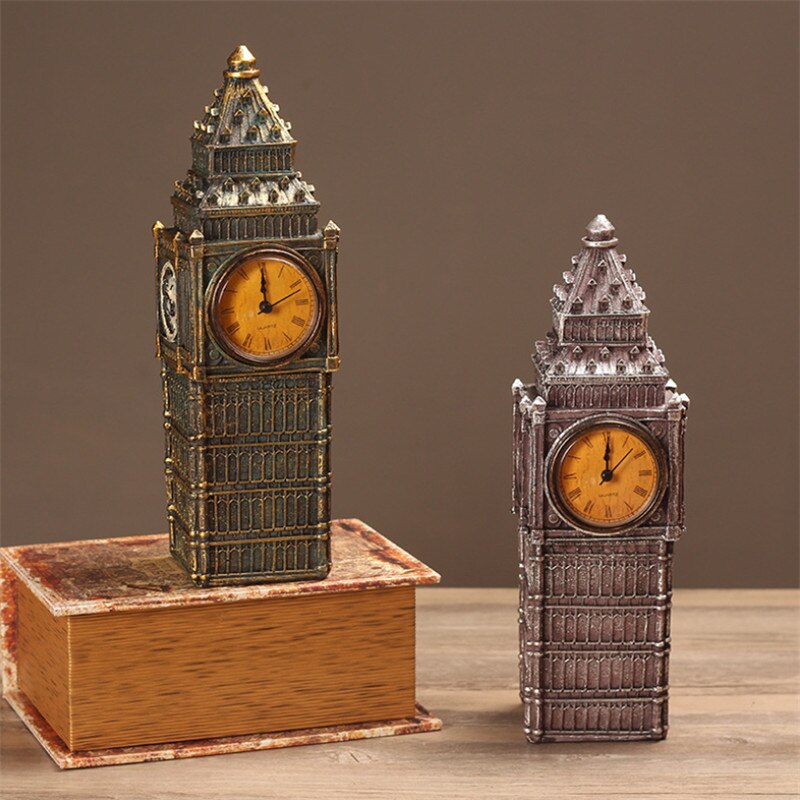 Europeisk stil harts retro big ben bordsklocka sovrum säng tyst klocka restaurang bar dekoration hantverk