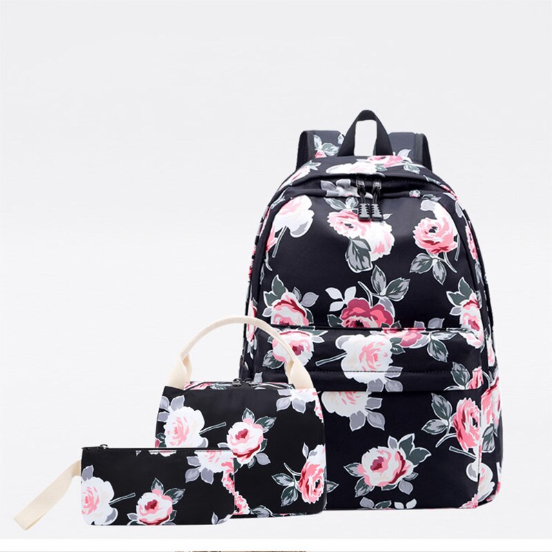 Aosbos 3 stks/set Afdrukken Canvas Schooltassen voor Tienermeisjes Bloemenprint Rugzakken Vrouwelijke Schooltas mochila escolar