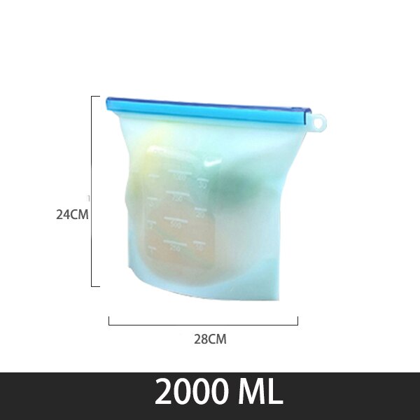 Extra Large 4000ml Silicone Food Saver Bags Reusable Silicone Food Storage Bag Sandwich, Liquid, Snack, Meat, Vegetable: BLUE 2000ML