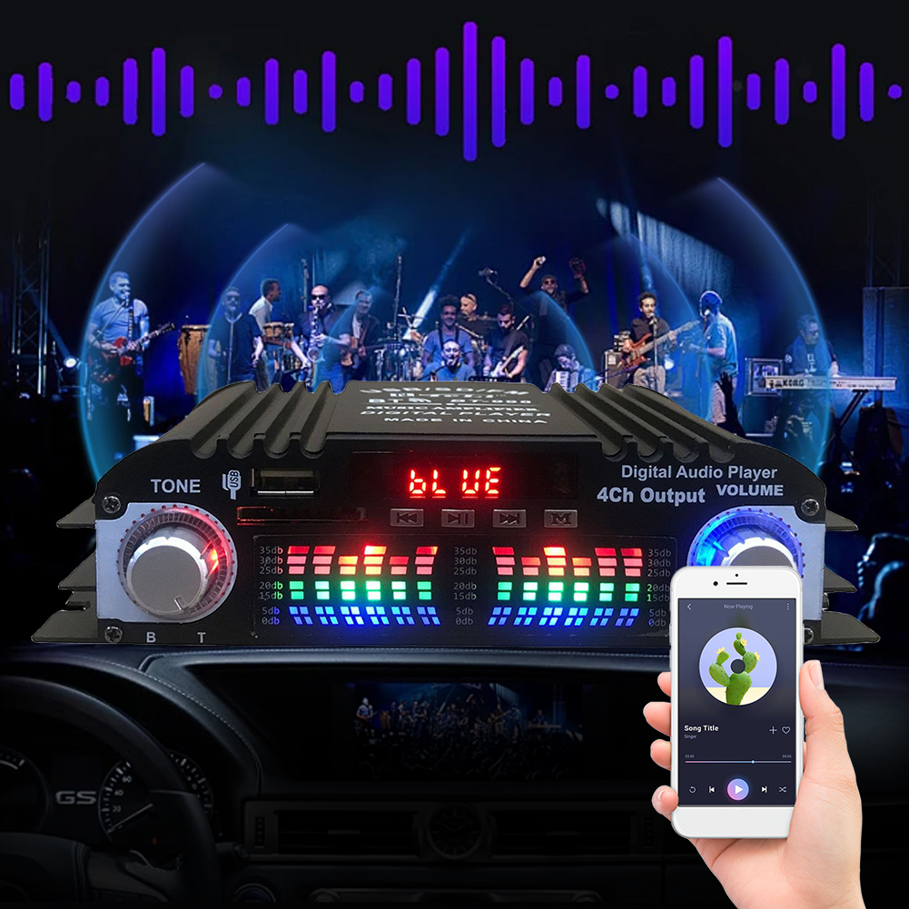 1600 W Spitzenleistung Digitaler 4-Kanal-Audioverstärker FM-Radio USB Bluetooth-kompatibel Mini HIFI Digitaler Stereoverstärker Fernbedienung