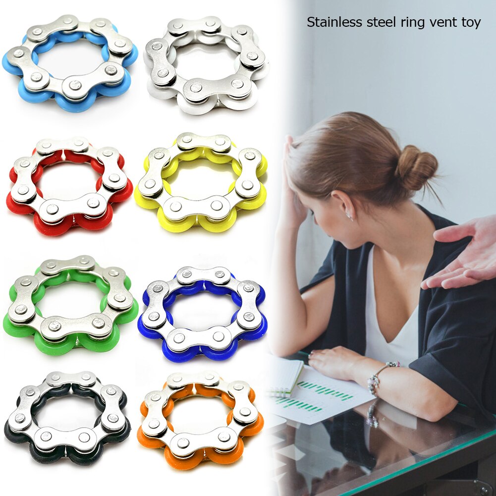 8 Knots Key Ring Chain Fidget Toy Pressure Relief Stress Chain Stainless Steel Bicycle Chain Buckle Key Ring Finger Toy