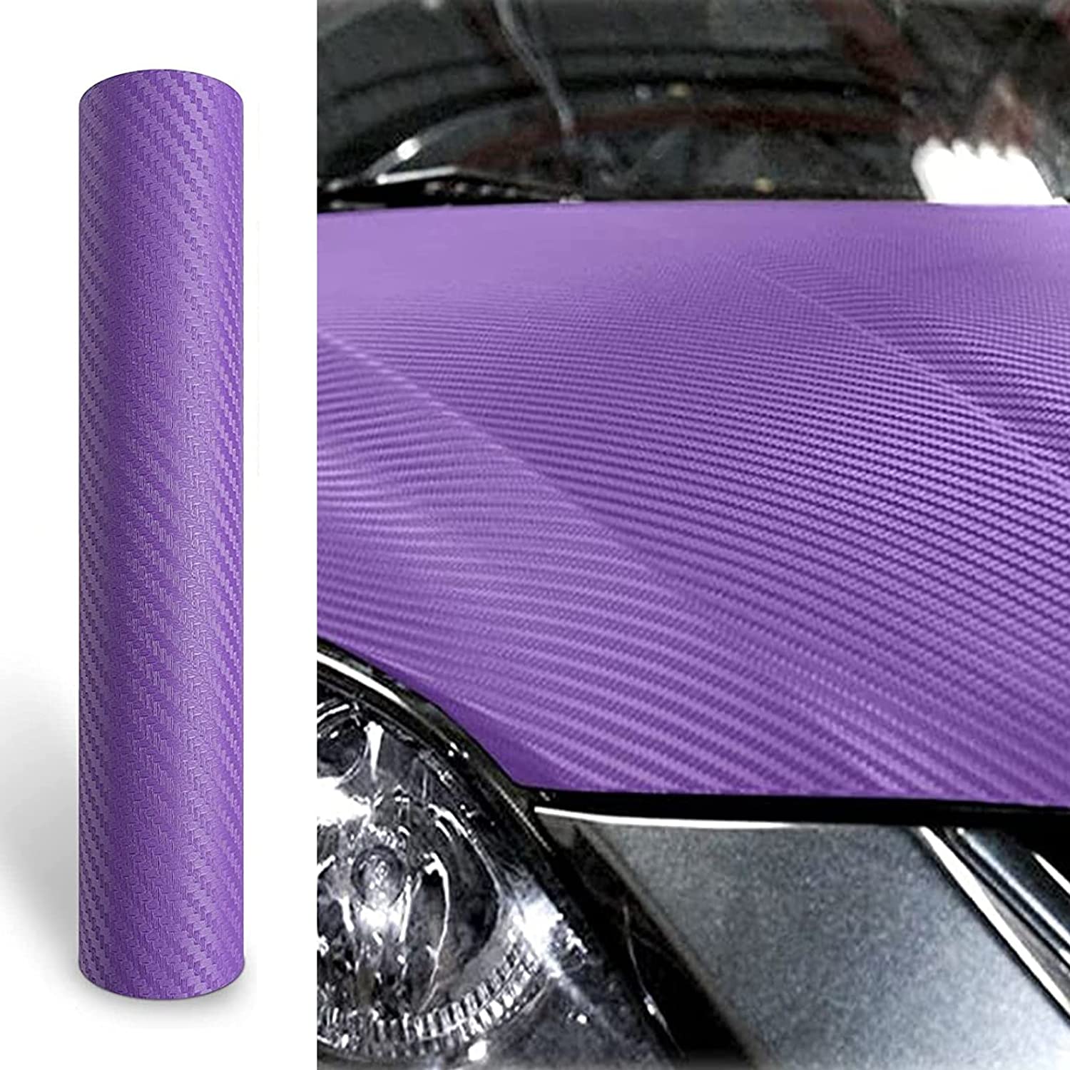 3D Fibra de Carbono Vinilo Coche DIY Wrap Sheet Roll Película Adhesiva Calcomanía - Color Rojo 127X30cm 50"X11.8" (Rojo): Morado