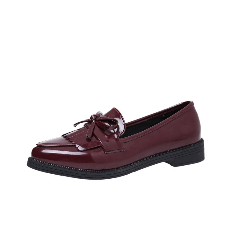 Tofs rosett knut kvinnor oxfords kvinnligt derby lädermärke casual spetsig tå slip on flats dam komfort höst brogue skor: Vin, röd / 6.5