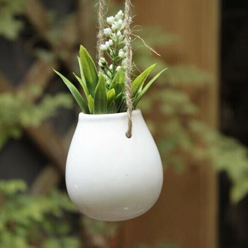 Vase à fleurs suspendu blanc avec corde | Petit Vase suspendu en céramique avec corde pour la maison, le balcon, Pot de fleurs et plante, Vase à fleurs avec ficelle