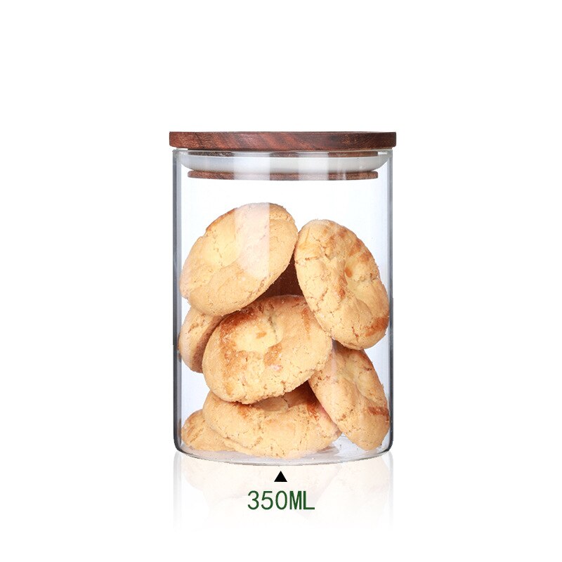 storage tank tea pot Glass sealed jars Food storage tank moisture-proof and insect-resistant high-grade acacia wooden lid