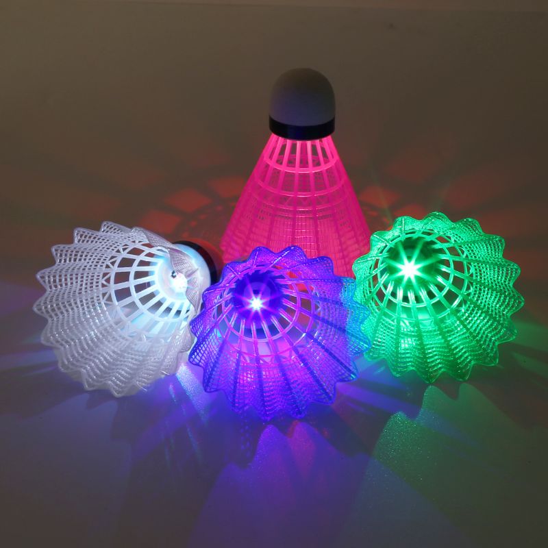 4pcs Colored Plastic LED Luminous Badminton Dark Night Glow Lighting Shuttlecock XXUF