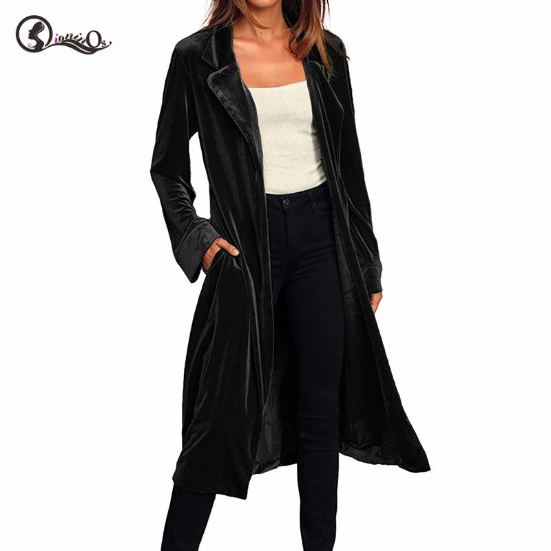 Spring Coat Cardigans Women Trench Long Coat Female Sashes Outwear Velvet Long Cardigan Trench: B / S