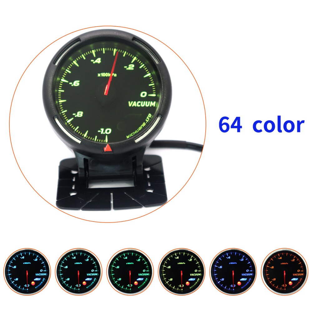 Modified Auto Car Instrument 12V 64 Color Backlight Adjustable 100KPa Vacuum Gauge Car Meter with Sensor (Black)