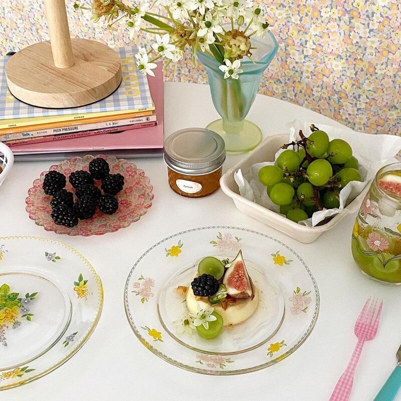 Cutelife nordisk tusindfryd gennemsigtig glasfad tallerken kage vintage salat dessert kaffe tallerken sød morgenmad fest bryllup tallerkener