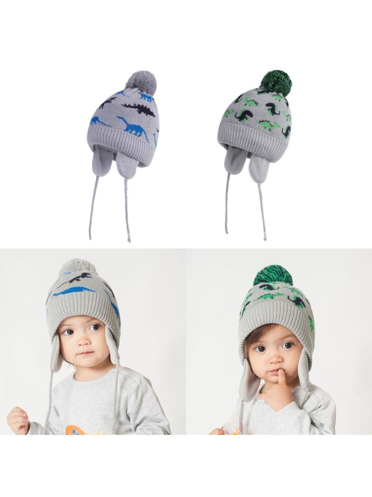 Peuter Baby Jongens Cartoon Dinosaurus Jacquard Beanie Winter Warm Gebreide Muts Oorklep Kinderen Gehoorbescherming Cap Kids