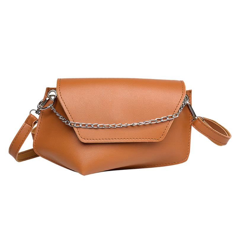 Vintage kvinder skuldertasker kvindelige casual pu læder ensfarvet messenger brystet packs: Lysebrun