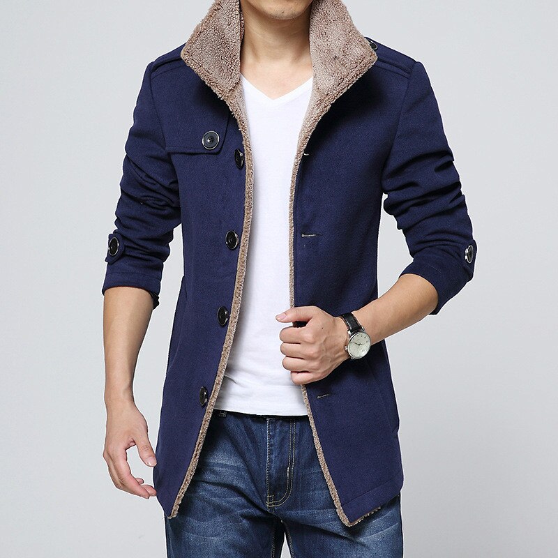 Manteau d'hiver noir pour hommes, manteau épais à manches longues, grande taille, coupe-vent vêtement d'extérieur en laine mélangé 3xl 4xl