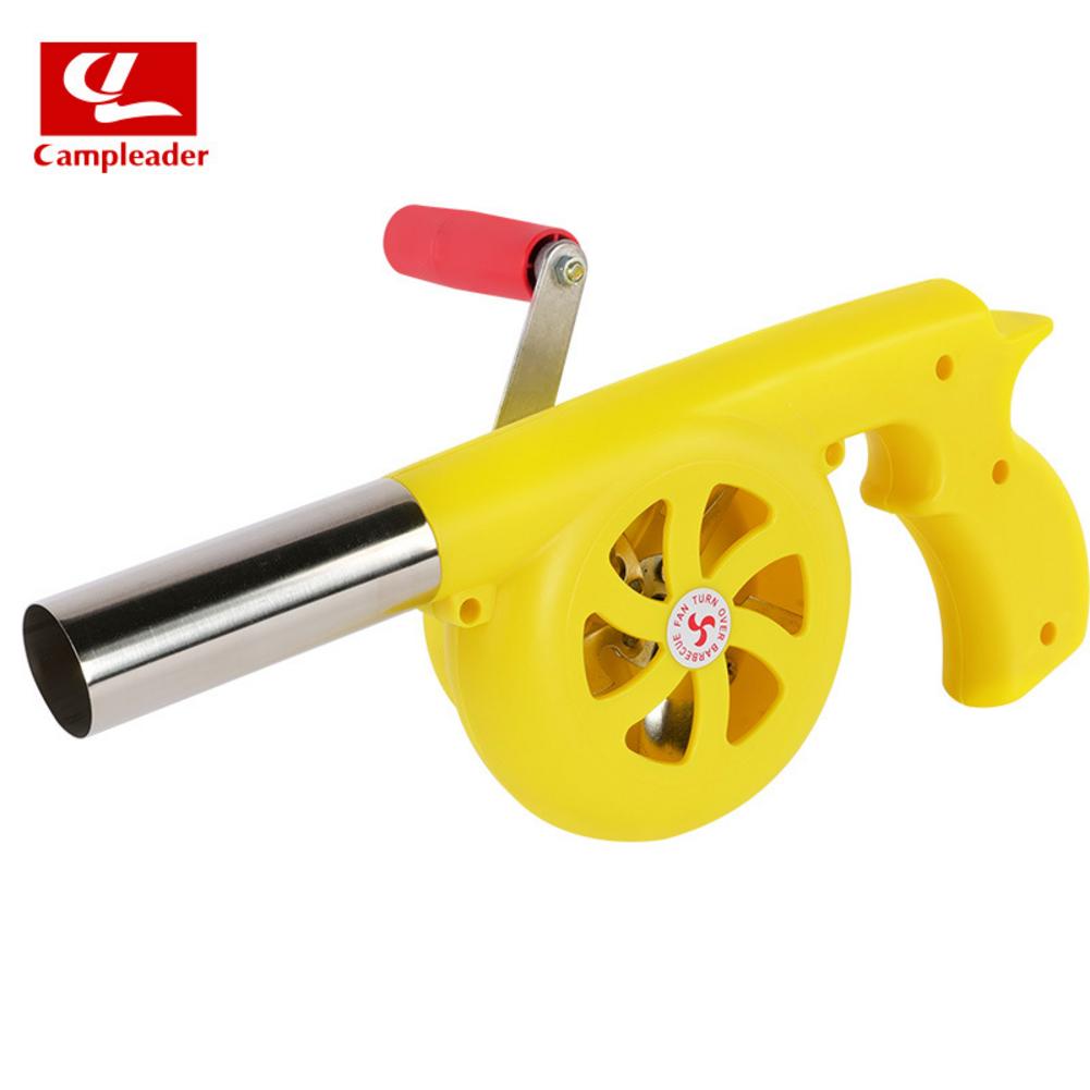 Soplador de aire Ventilador de barbacoa portátil fuelle de barbacoa, herramienta de manivela manual, accesorios de estufa para cocina al aire libre, novedad: Amarillo