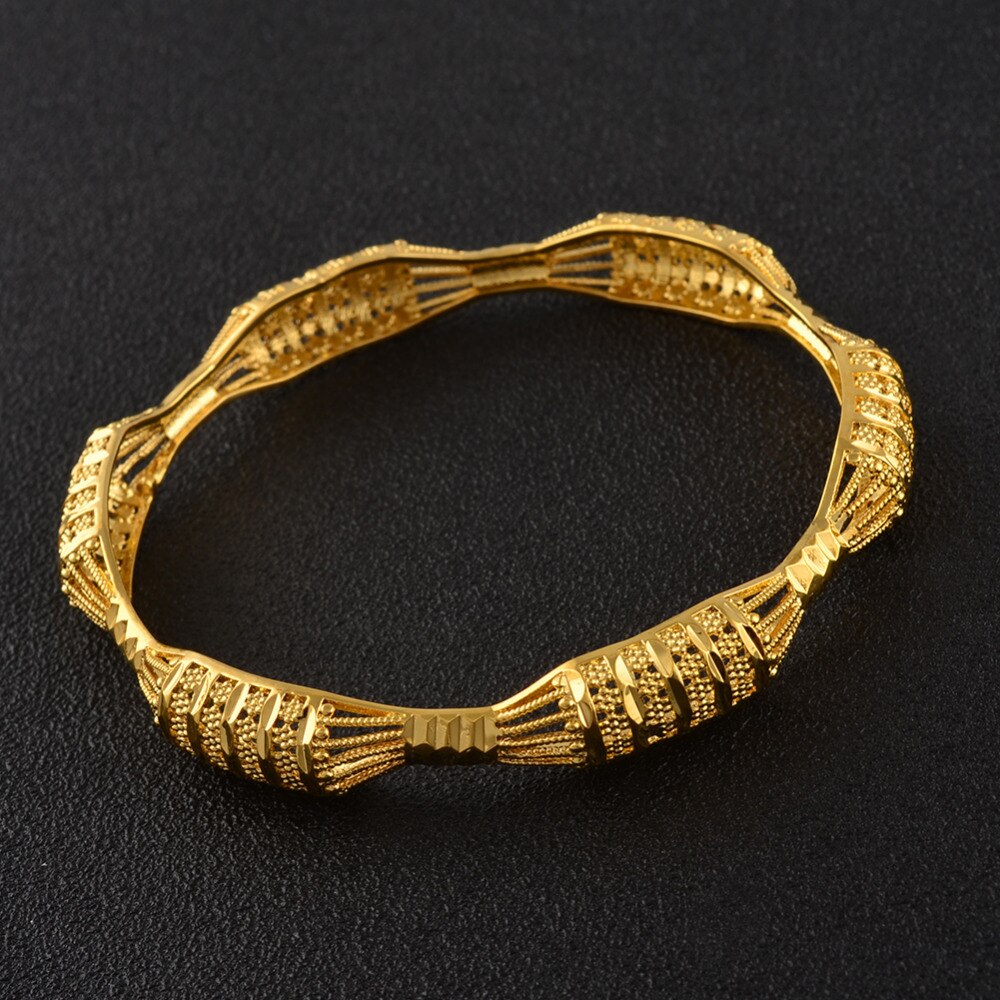 Anniyo 4 Stks/partij, niet Open/Dubai Bangle Armband Voor Vrouwen Gouden Kleur Sieraden Afrikaanse Arabische #088106M