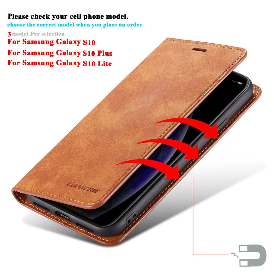 Raccoglitore di Cuoio di lusso di Vibrazione della Cassa Del Telefono Per Samsung Galaxy S10 S10E S10 Più S10 Lite Copertura Della Cassa Magnetica del Supporto di Carta coque Fundas