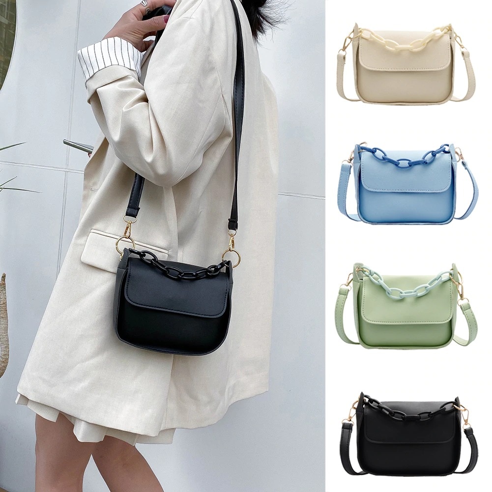 Einfarbig Kleine PU Leder Umhängetaschen Für Frauen Sommer Acryl Kette Dame Reise Schulter Bote Handtaschen