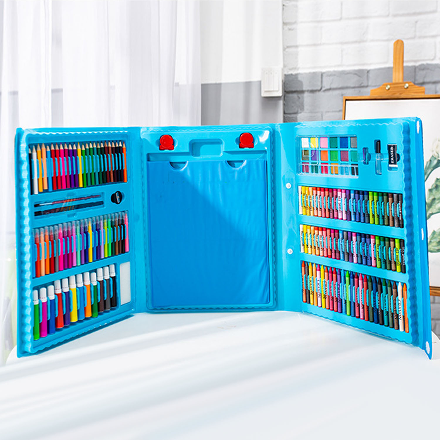 176 Pcs Kinderen Schilderen Set Kleurpotlood Kit Krijt Marker Pen Brush Drawing Gereedschap Set Kleuterschool Benodigdheden Kids: Blue