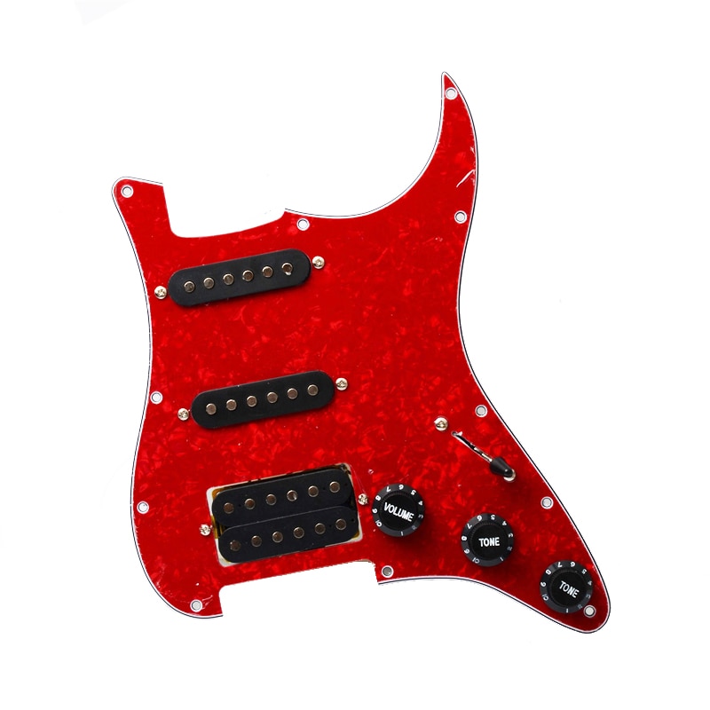 Flerfarvet elektrisk guitarpladebeskyttelse og sort ssh-indlæst forbundet bundplademontering