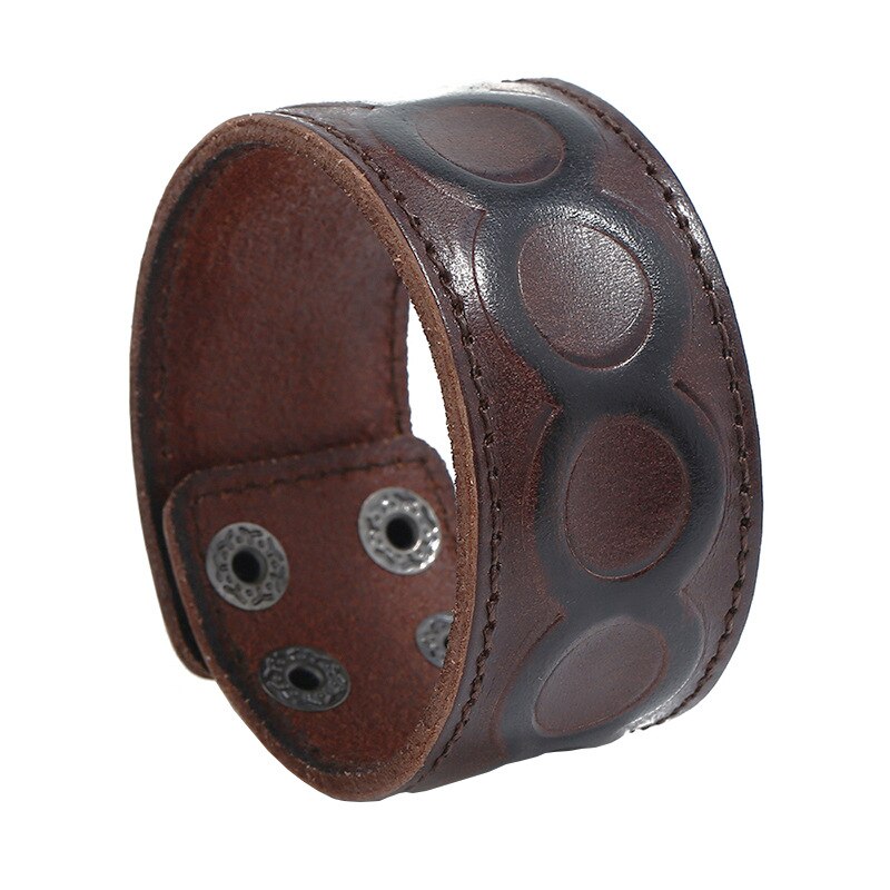 Punk reliëfpatroon brede leren armband heren retro drukknoop armband sieraden motorfiets gitaar accessoires vriendje: 81
