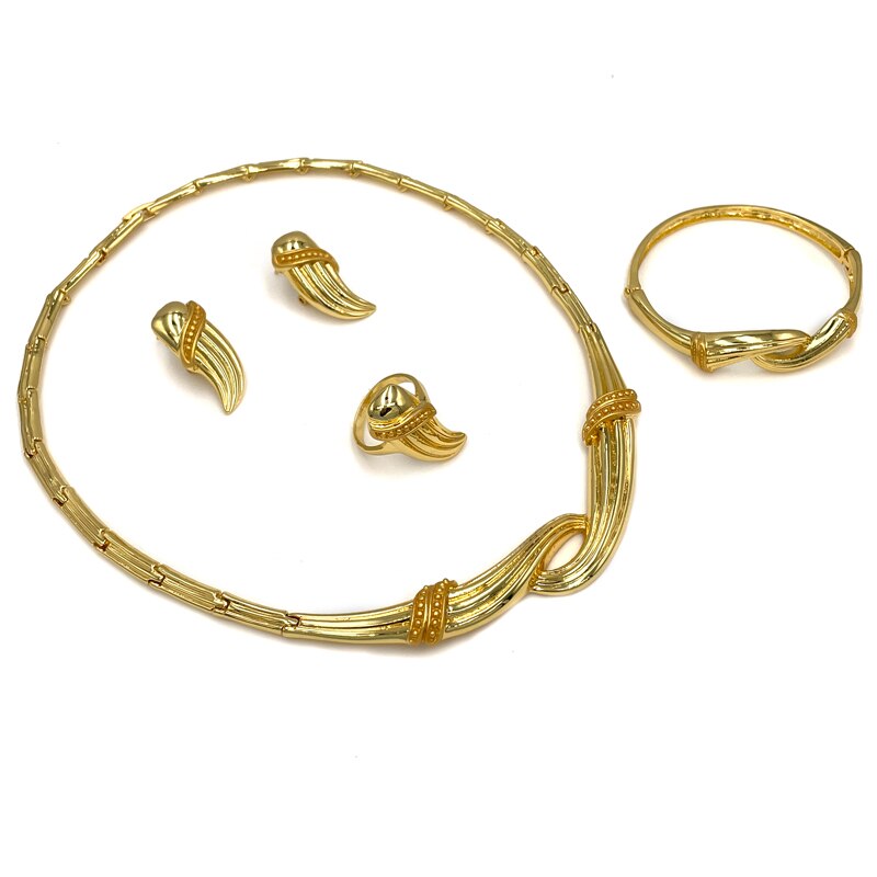 African Dubai Jewelry Sets For Women Necklace Earings Luxury Saudi Bride Gold Plated Jewelry Wedding Party