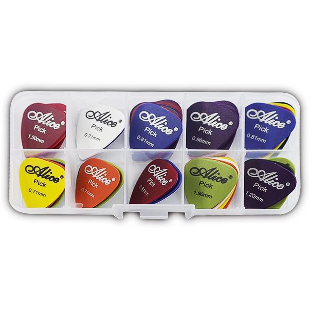 Gitaarplectrums 40 stuks/doos alice akoestische elektrische basgitaar plectrum mediator gitaar muziekinstrument dikte mix 0.58-1.5 gp28