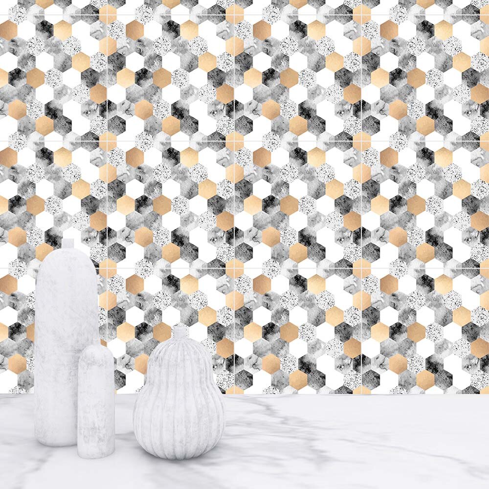 Hexagon Mosaic Tile Stickers 10pcs/set Removable Self-Adhesive DIY Mural Bathroom Home Decor Anti-Water PVC Wall Art Decals