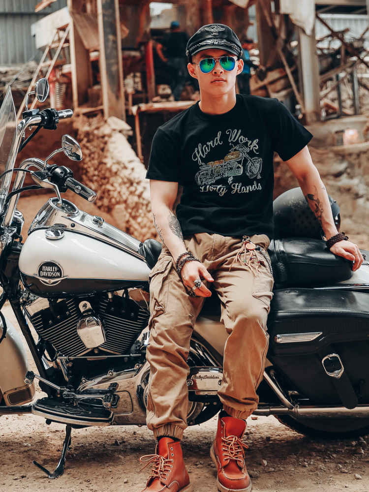 IRON JIA'S Summer Motorcycle Shirts for Men Crew Neck Funny Moto Biker Breathable Shirts &amp; Tops Absorb Sweat Moto Short Sleeve