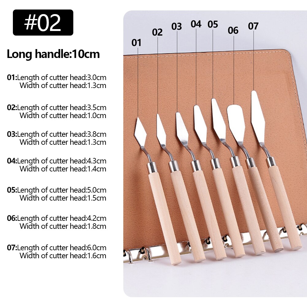 7Pcs Fine Art Oil Painting Scraper Paint Spatula Stainless Steel Paint Picking Knife Student Coloring Spatula Artist Art Tools: 02