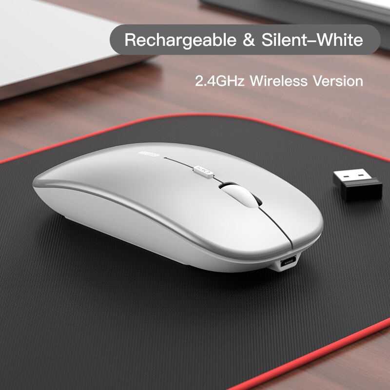 Niye Bluetooth Pink Mouse Wireless Computer Mice 2.4GHz USB Adapter DPI Rechargeable Home Desktop Laptop Mouse Ergonomic Mouses: Wireless Silver