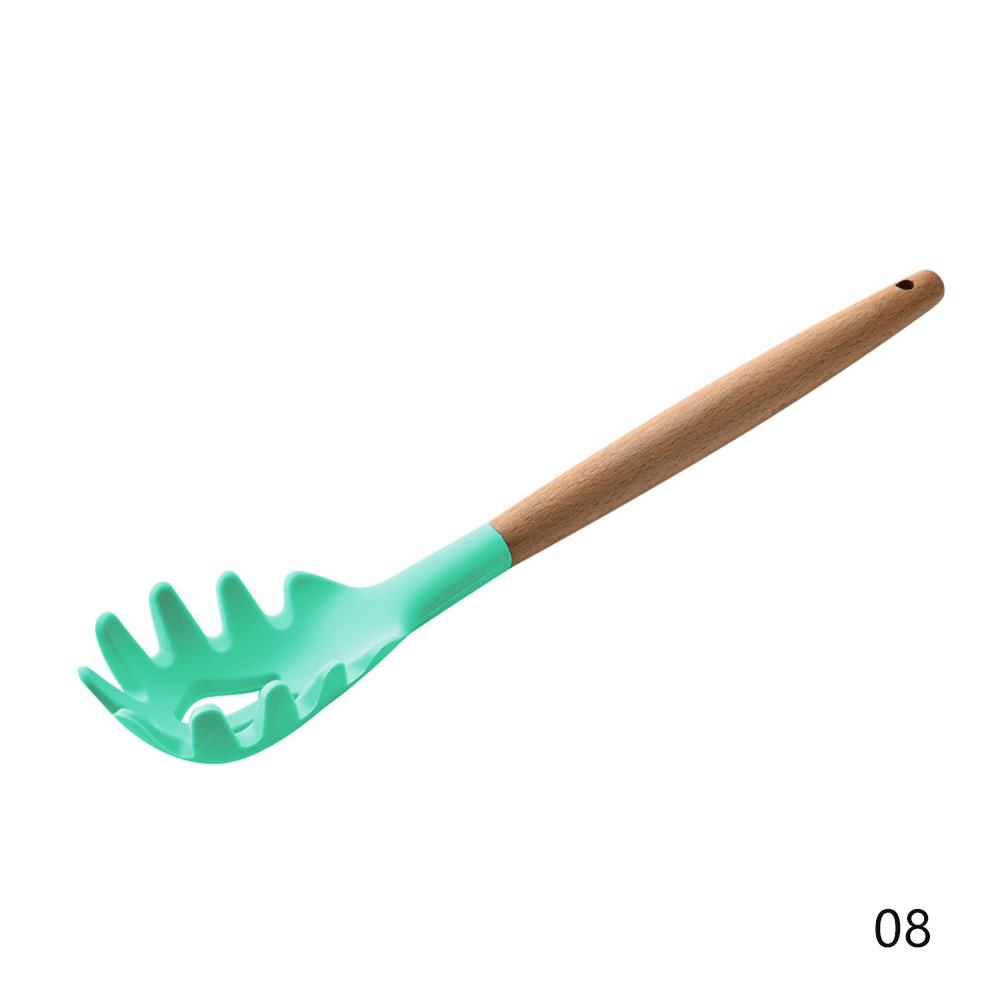 Wood Silicone Cooking Cake Utensils Natural Wood Handle Cooking Tools Turner Tongs Spoon Spatula Bakeware Kitchen Tools: Pasta Server Green