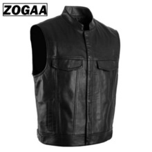 ZOGGA Männer Weste Schwarz Biker Motorrad Hip Hop Weste Männlichen Faux Leder Punk Solid Black Frühling Ärmellose Leder Weste