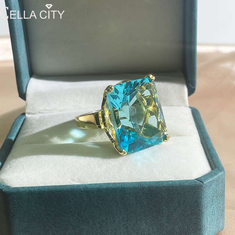 Cellacity Silver 925 Jewelry Rings For Charm Lady With Big Square Blue Topal Gemstones Women Party Size 6-10