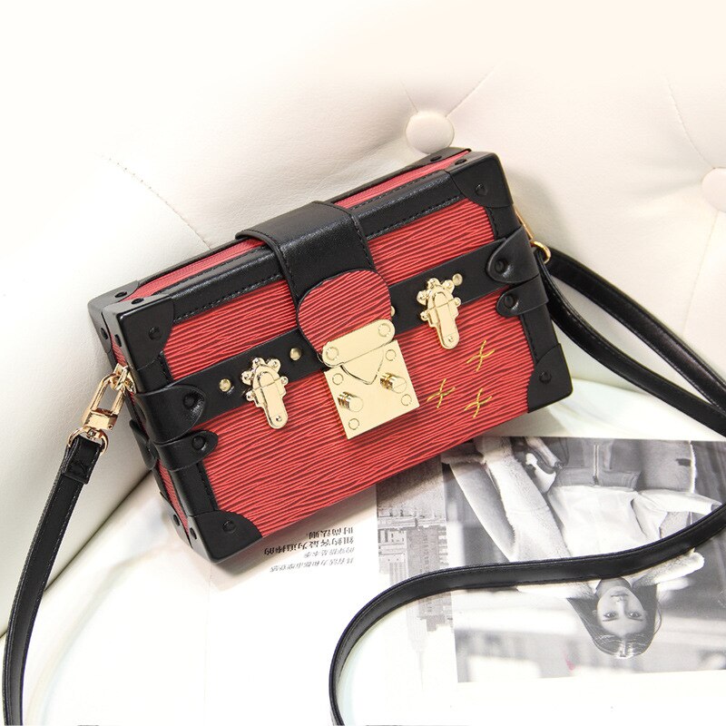 Lady Evening Bag Messenger Bag Women Leather Handbag Patchwork Hard Box Retro Print Shoulder Bags Joxipaw: Red