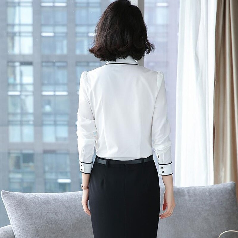 Naviu Spring Women Blouse Clothes Formal Business Slim Long Sleeve Chiffon Bow Tie Shirt Office Lady Plus Size Tops