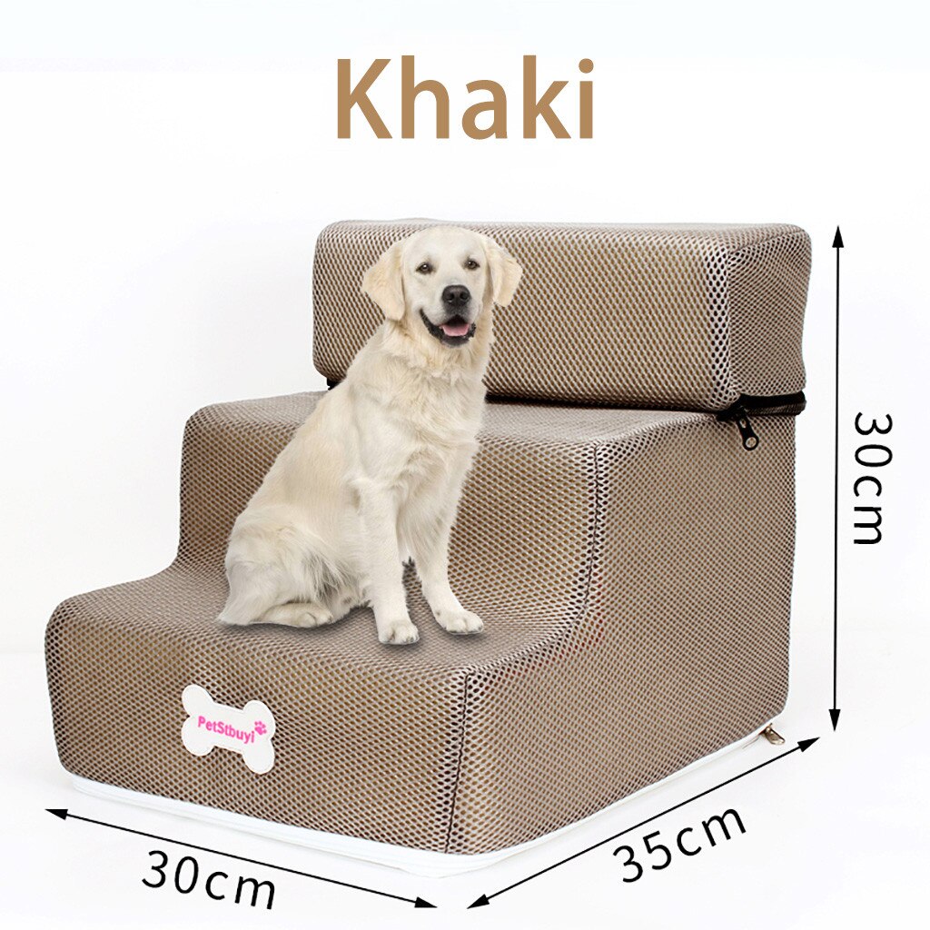Breathable Mesh Foldable Pet Stairs Detachable Pet Bed Cat Dog Ramp 2 Steps Pet Dog Cat Supplies Breathable mesh Washable: Dark Khaki