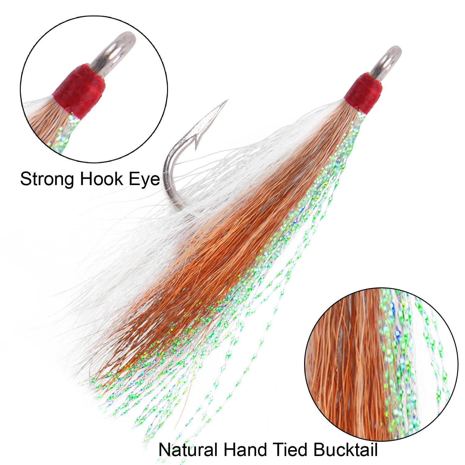 5Pcs Bucktail Teasers Fishing Hooks Stainless Steel Hook And Fishing Plugs Lures Buck Tail Jig Lures Rig For Catfish Bass