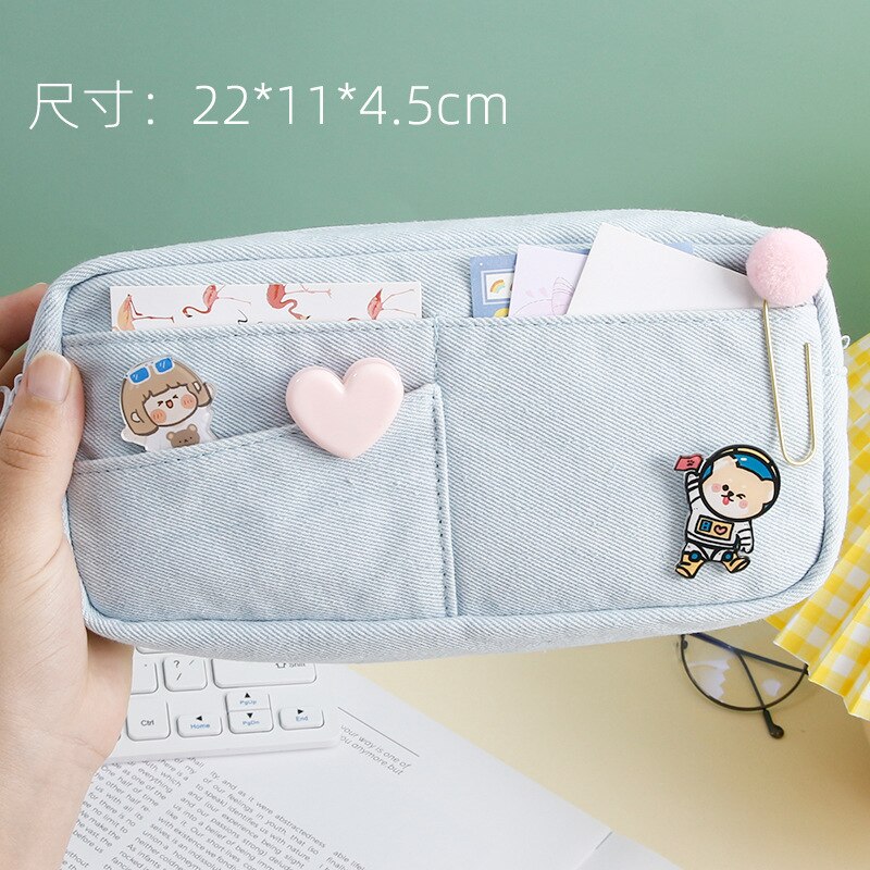 Kawaii Pencil Cases Stationery Pencil Case Large Capacity Pen Case For Girls Retro Trousse Scolaire School Supplies Pencilcase: A Light blue