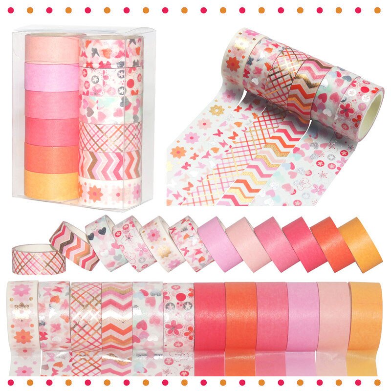 12 unids/set de cinta Washi dorada y plateada, cinta adhesiva de Color sólido, Linda cinta adhesiva decorativa, pegatina para diario de recortes, papelería
